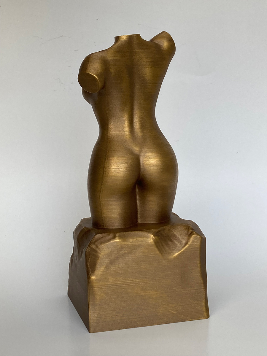3D Printed Female Torso Sculpture, Bronze Imitation.